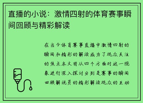 直播的小说：激情四射的体育赛事瞬间回顾与精彩解读